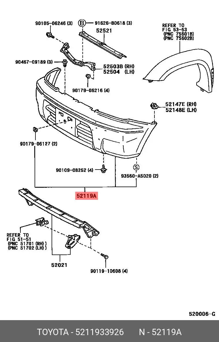 52119-33926 aftermarket Bumper compatible with Toyota Camry